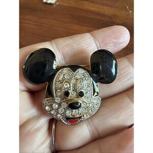Vintage Disney Mickey Mouse‎ Face Enamel Rhinestone Pin Brooch